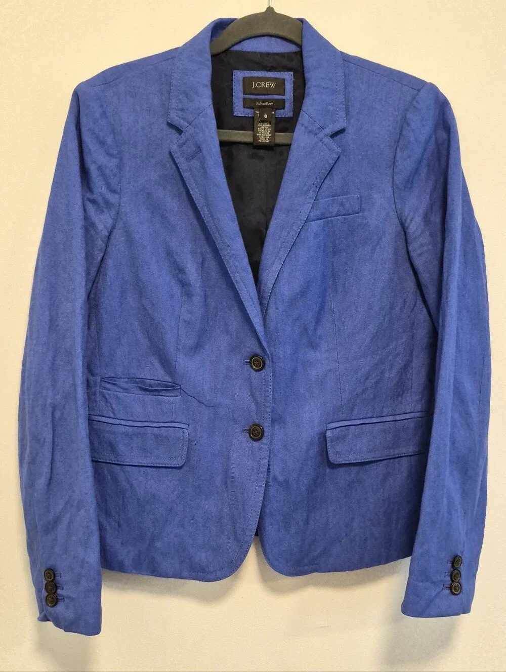 J. Crew Schoolboy Blazer Jacket Cobalt Blue Linen Blend 2010 Women's Size 6